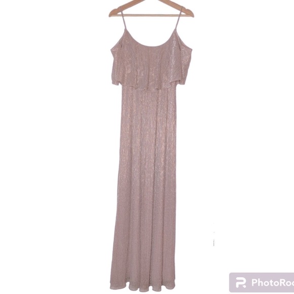 SHOW ME YOUR MUMU CAITLIN RUFFLE MAXI DRESS METALLIC WOVEN SIZE SMALL - Picture 2 of 6